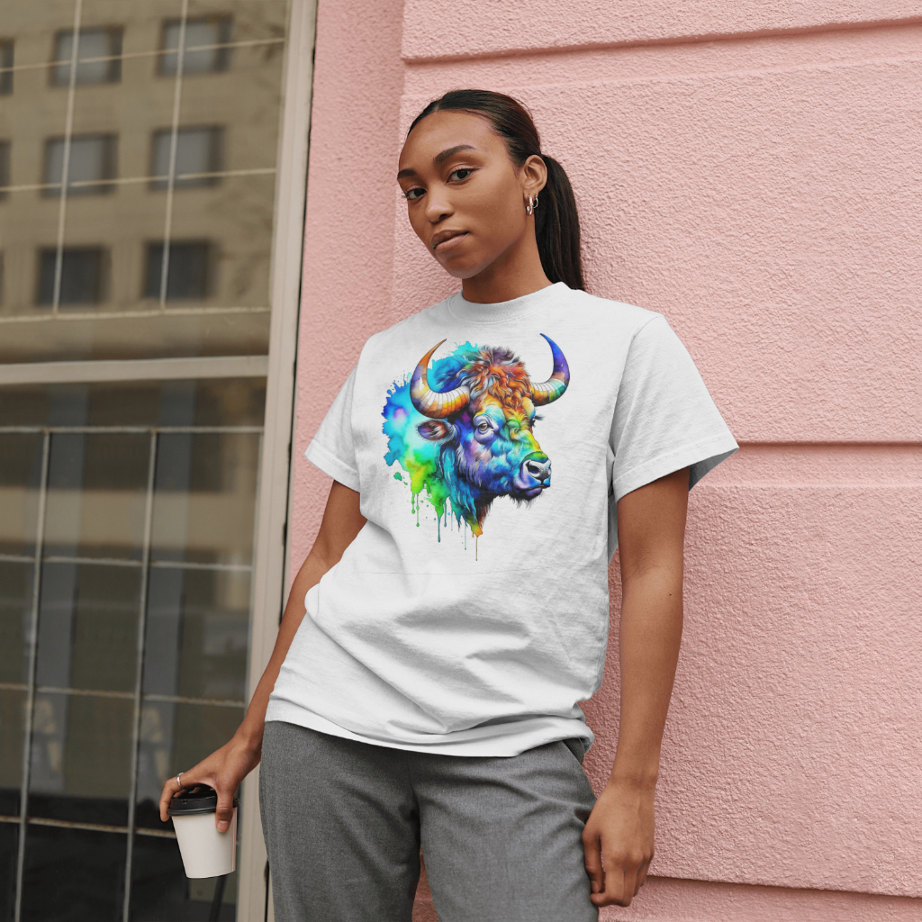 Watercolor color drip buffalo